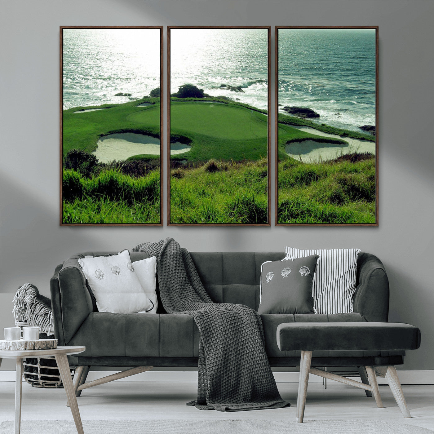 48473947-MGV-CV-36X24-Ocean Golf Course Wall Art – Panoramic Green Fairway Canvas Print, Coastal Golf Landscape Photography Sports Decor for Office, Man