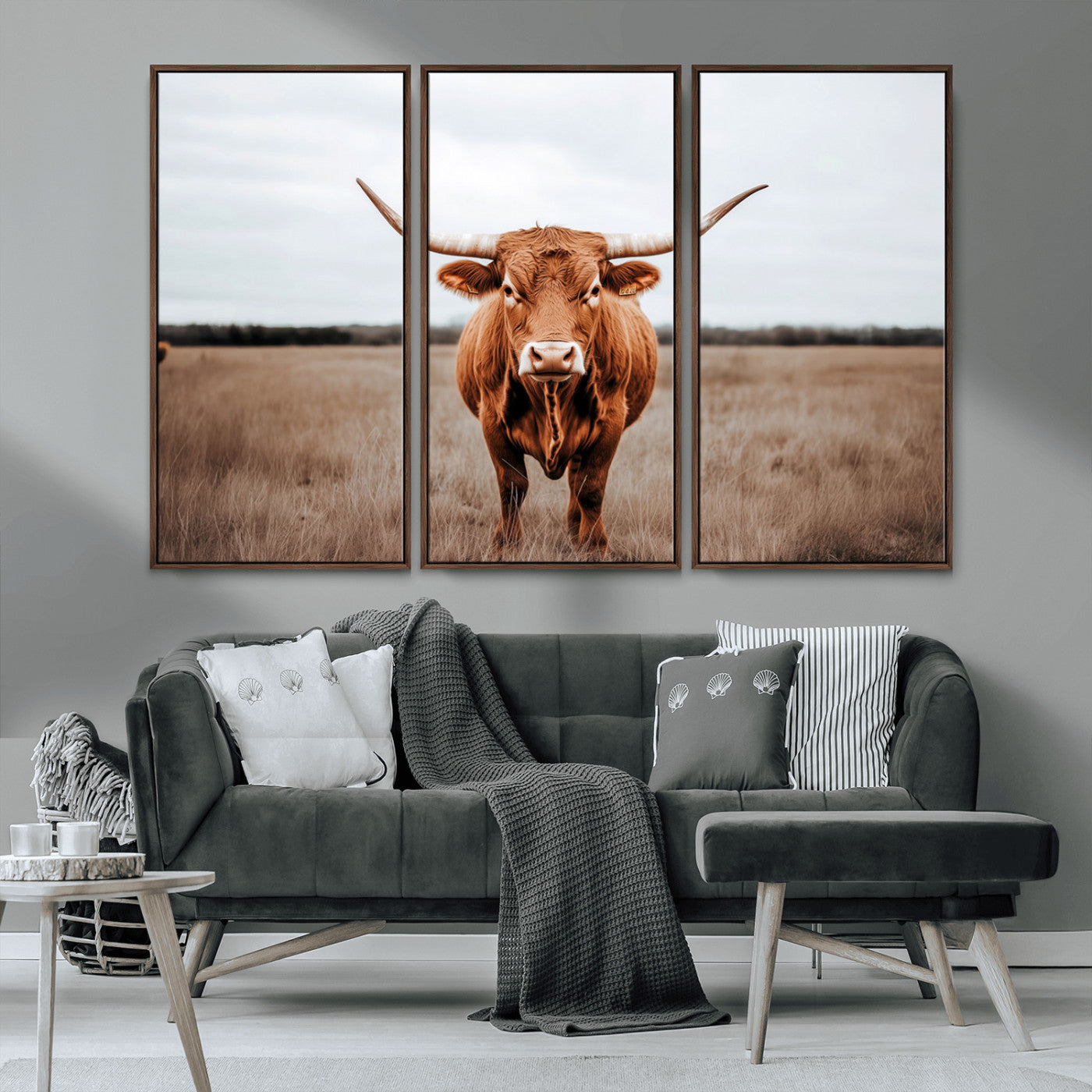 16316734-MGV-CV-36X24-Texas Longhorn Wall Art – Rustic Bull Portrait Canvas Print, Western Farmhouse Animal Photography Decor for Living Room, Office,