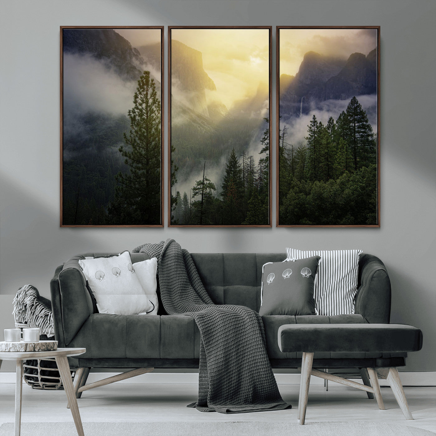 38316884-MGV-CV-36X24-Landscape Wall Art – Misty Mountain Valley Canvas Print, Scenic Pine Forest and Sunrise Photography Decor for Bedroom, Living