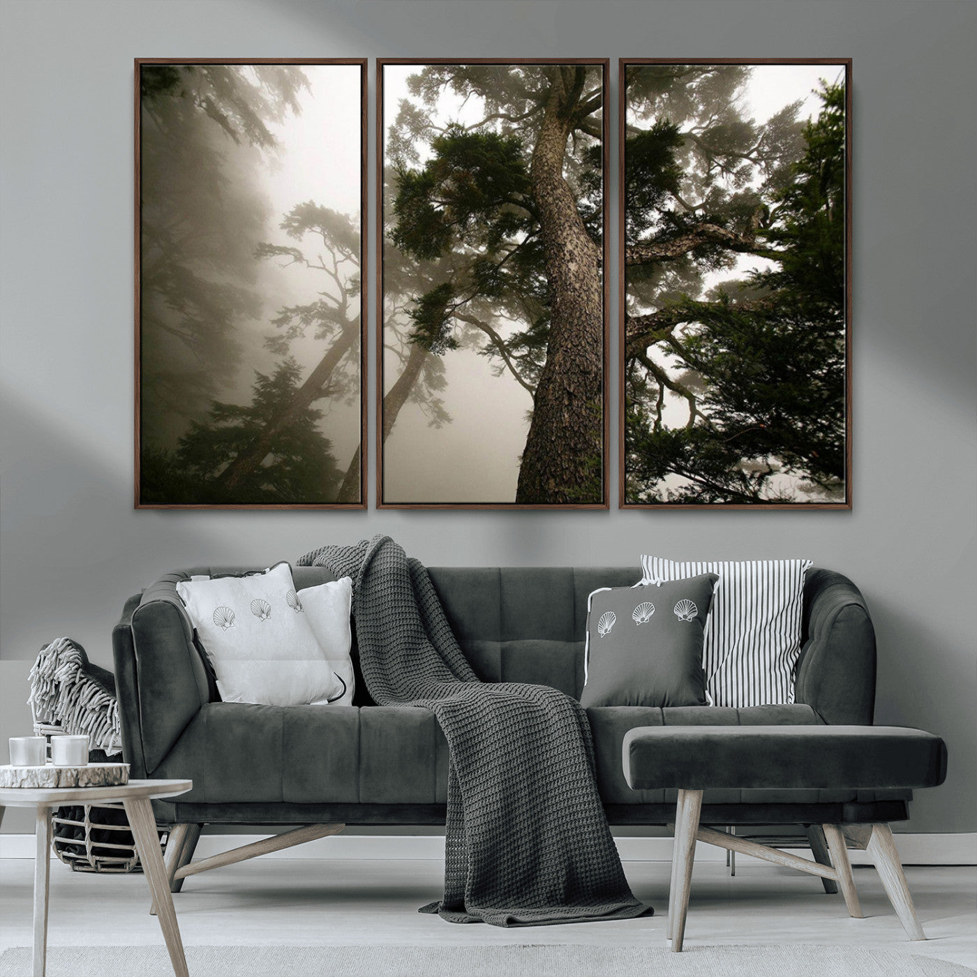 87969493-MGV-FC-48X32-3P_Walnut-Forest Wall Art – Misty Tall Trees Canvas Print, Dramatic Woodland Photography Decor for Bedroom, Living Room, Office, Cabin,