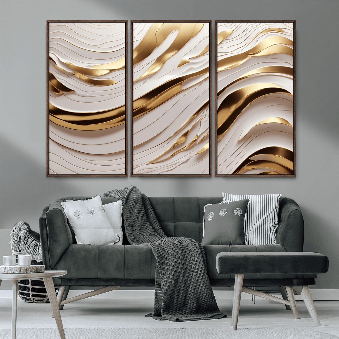 41237-MGV-CV-36X24-Gold Waves Wall Art Canvas Print, Framed Elegant Flow Art Picture Print, Luxury Layers Perfect Minimal Luxe Decor Artwork