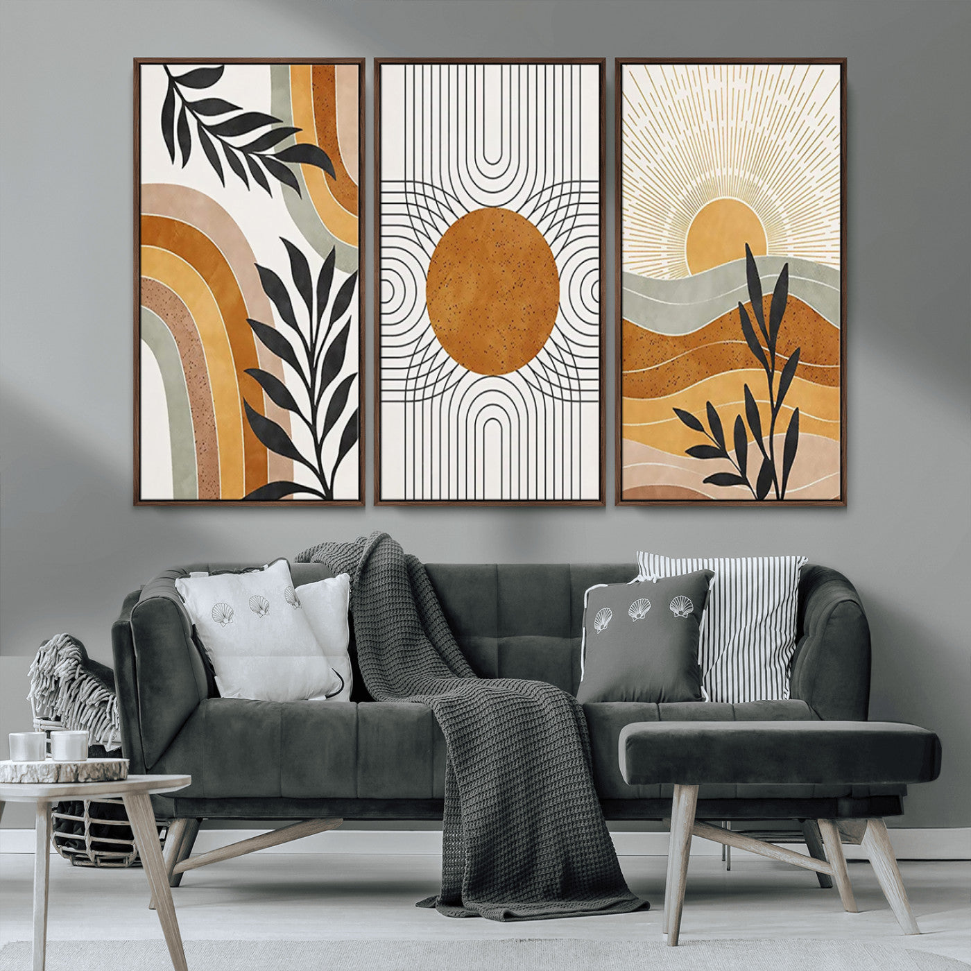 32359-MGV-CV-36X24-Modern Sun Wall Art Canvas Print, Framed Retro Horizon Art Picture Print, Sunburst Design Perfect Mid Century Boho Decor Artwork