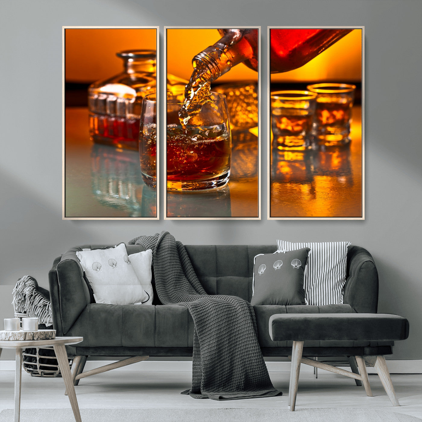 18250-MGV-FC-48X32-3P_Natural-Whiskey Pour Wall Art – Captivating Whiskey Splash Canvas Print, Elegant Bar or Home Lounge Decor for Office, Man Cave or Living