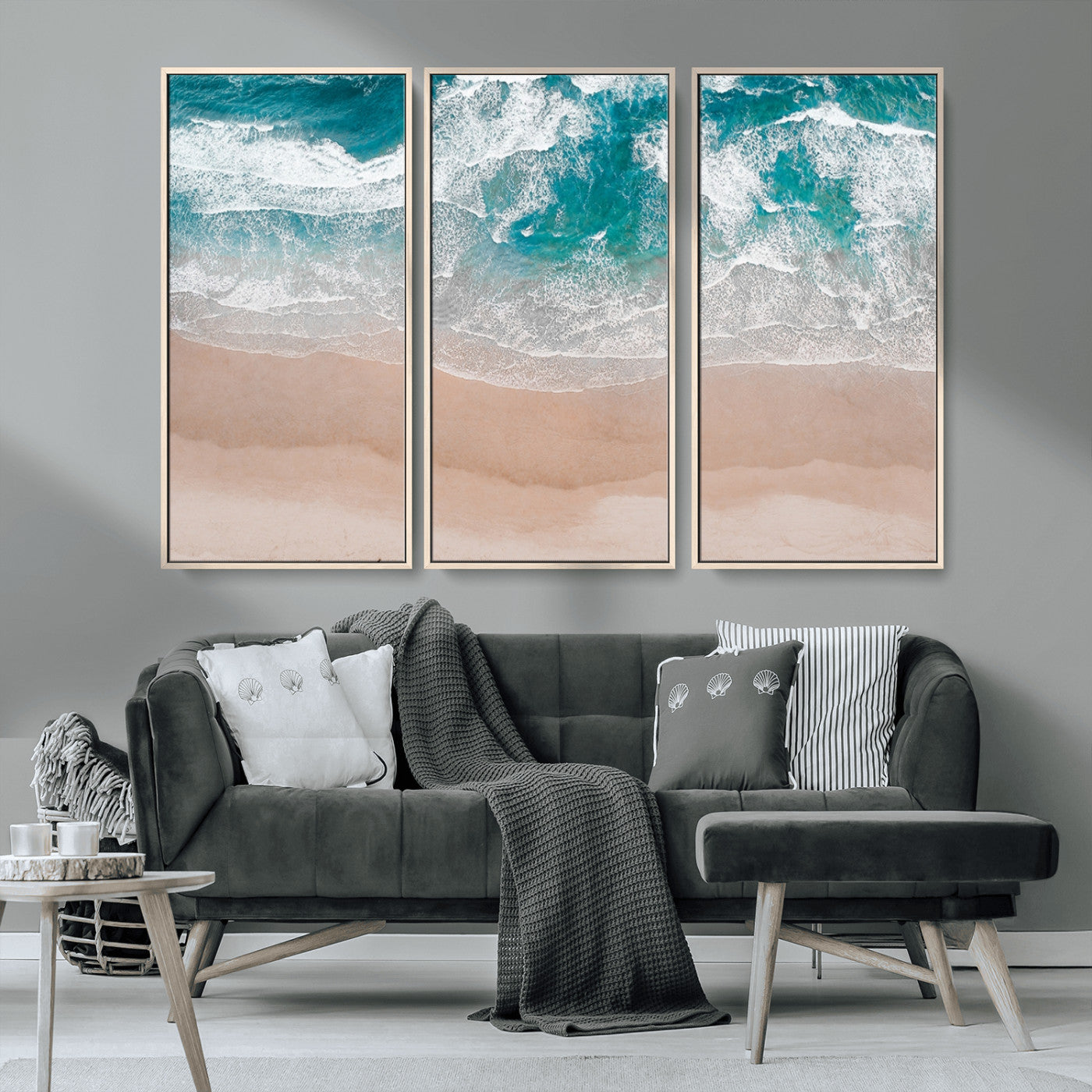39236-MGV-CV-36X24-Ocean Beach Wall Art – Aerial View of Waves and Sand Canvas Print, Coastal Home Decor for Living Room, Bedroom, Office or Beach
