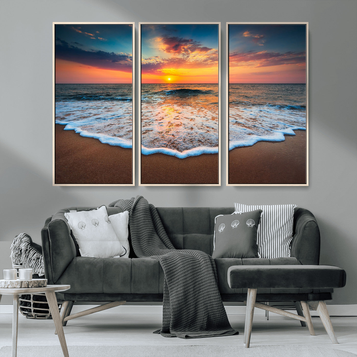 87032-MGV-CV-36X24-Ocean Sunset Wall Art – Stunning Beach Canvas Print with Vibrant Sky, Calm Waves, and Golden Horizon, Perfect Coastal Decor for