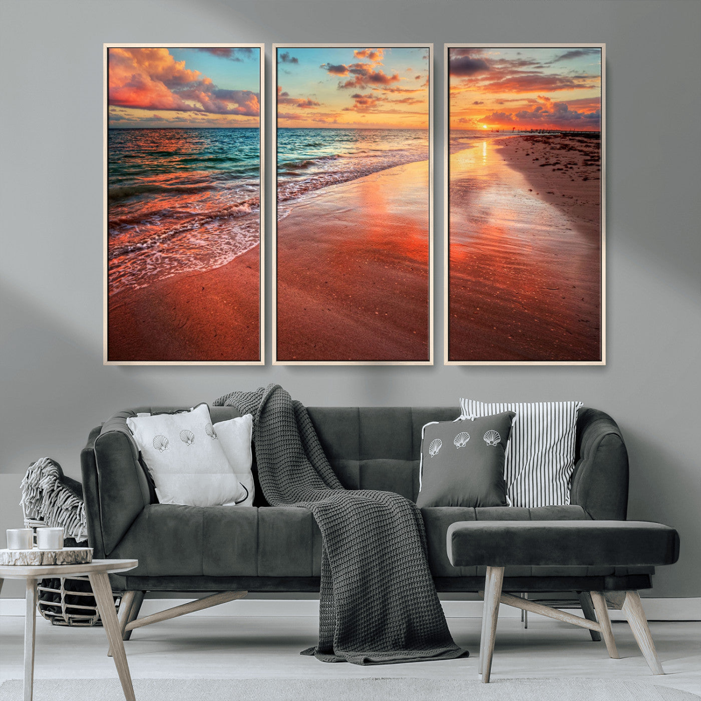 77723-MGV-CV-36X24-Sunset Beach Wall Art – Vibrant Ocean Waves and Golden Horizon Canvas Print, Coastal Seascape Photography Home Decor