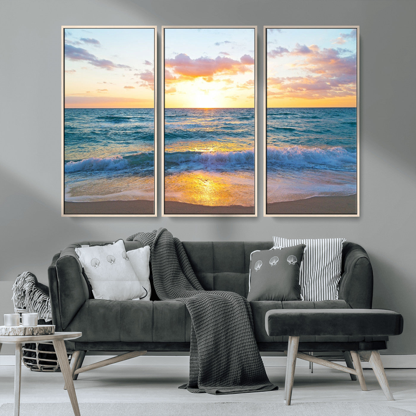 78006-MGV-CV-36X24-Golden Sunrise Ocean Wall Art – Panoramic Beach Waves Canvas Print, Coastal Seascape Artwork for Living Room, Bedroom, Office, or