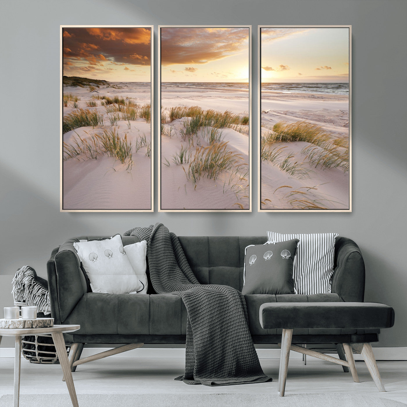 61246-MGV-CV-36X24-Coastal Sand Dunes Wall Art – Serene Beach Sunset Canvas Print with Grasses and Ocean View, Tranquil Seaside Decor for Living Room