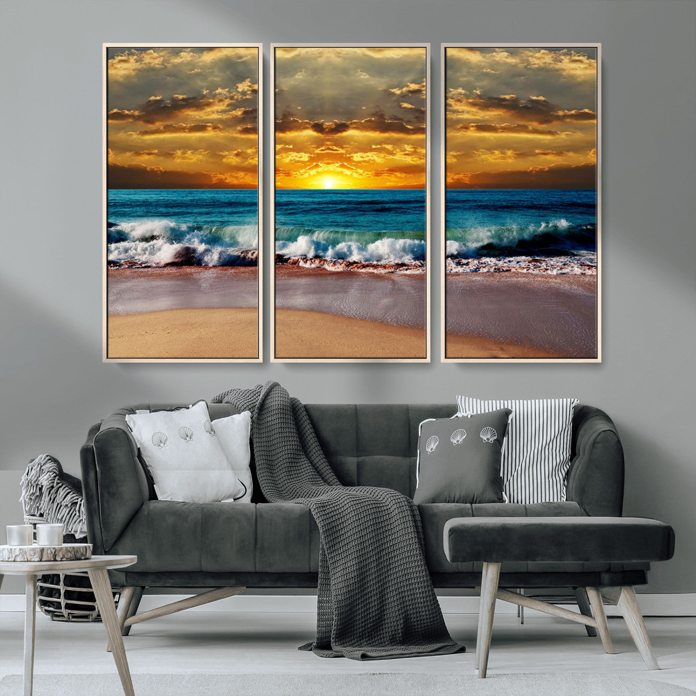 83389-MGV-CV-36X24-Ocean Sunrise Wall Art – Vibrant Beach Waves Canvas Print, Coastal Seascape Decor for Living Room or Office