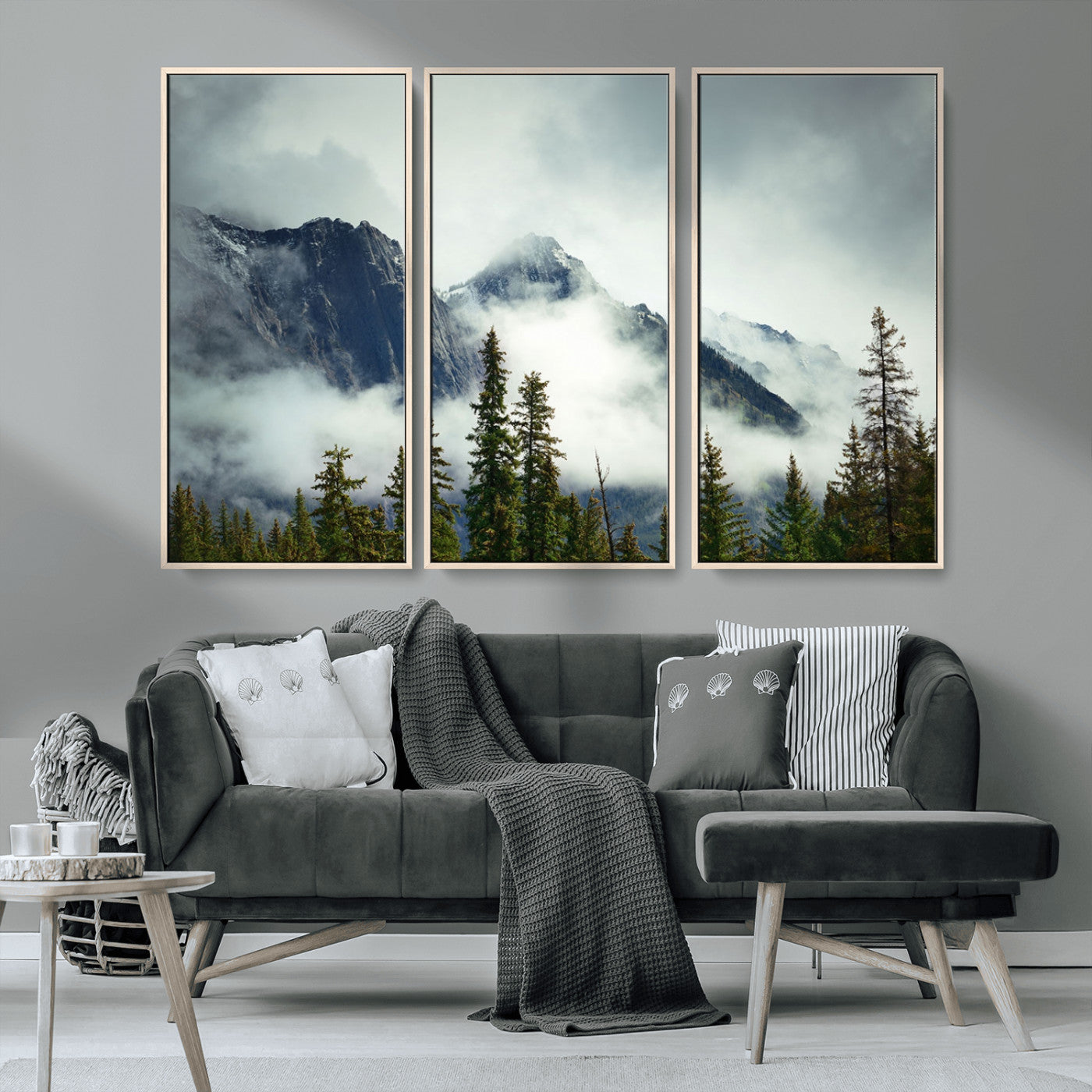 93219-MGV-CV-36X24-Misty Mountain Wall Art – Foggy Pines and Rocky Peaks Canvas Print, Nature Landscape Decor for Living Room, Office or Bedroom