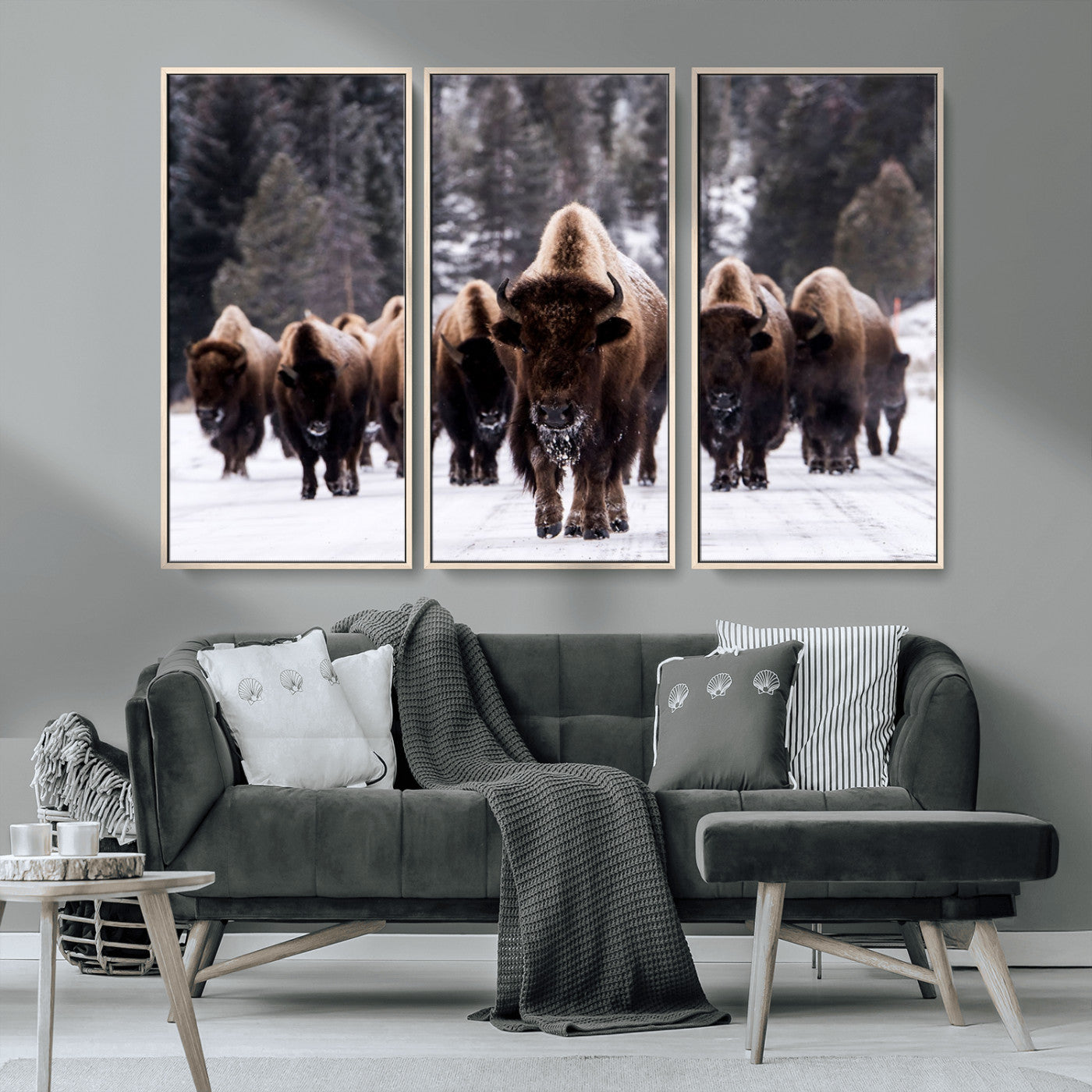 66871-MGV-CV-36X24-Bison Herd Wall Art – Wildlife Buffalo Canvas Print, Rustic Western Nature Photography Decor for Living Room, Office, Cabin, or