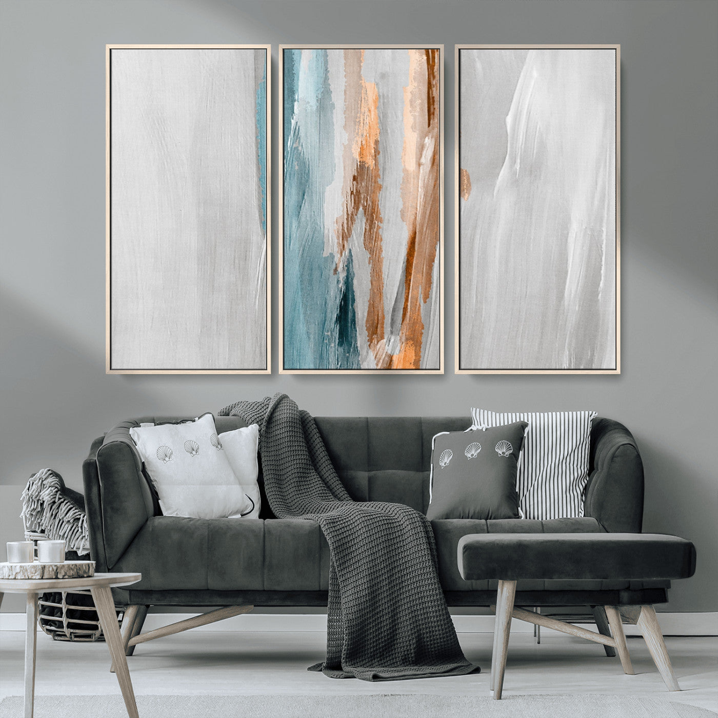 66154-MGV-CV-36X24-Abstract Brushstroke Wall Art – Modern Teal and Gold Canvas Print, Minimalist Contemporary Painting for Living Room, Bedroom, or