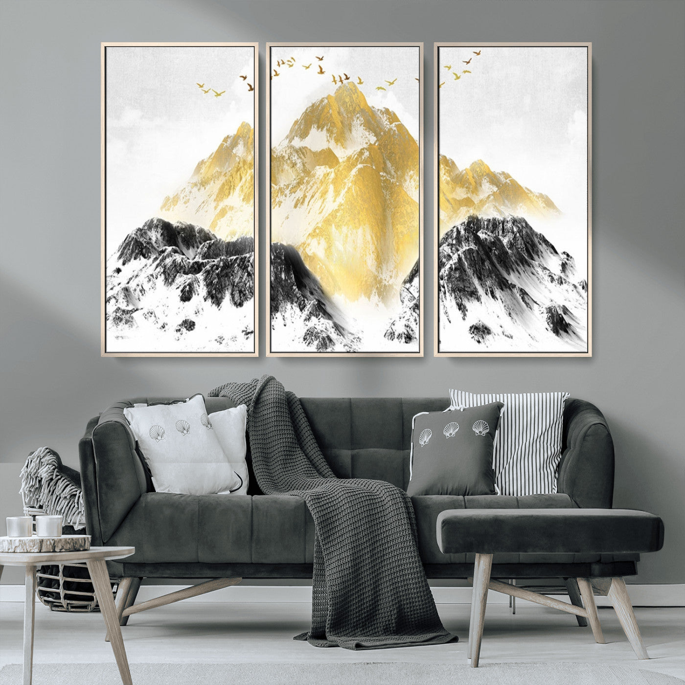 37733-MGV-CV-36X24-Golden Mountain Wall Art – Modern Abstract Landscape Canvas Print with Birds, Luxury Nature Decor for Living Room, Bedroom, or