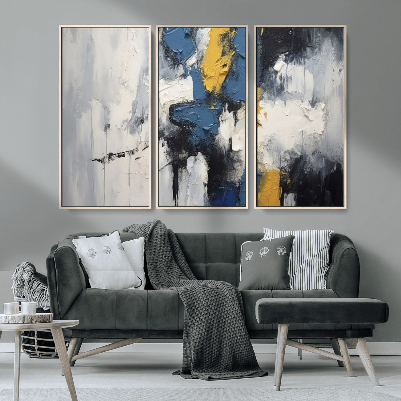 63850-MGV-FC-48X32-3P_Natural-Abstract Blue and Yellow Wall Art – Modern Textured Canvas Painting, Bold Contemporary Artwork for Living Room, Bedroom or Office