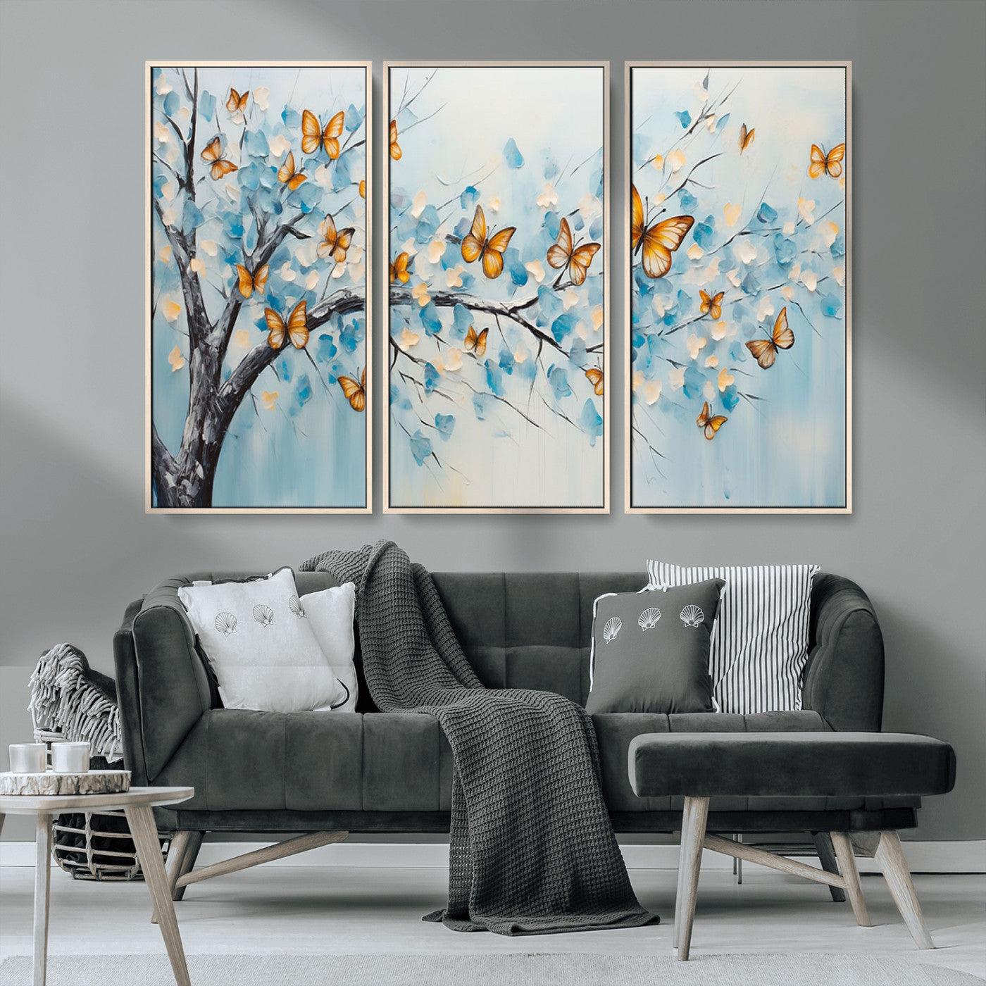 59455-MGV-CV-36X24-Butterfly Tree Branch Wall Art – Blue and Yellow Abstract Canvas Print, Modern Nature Artwork for Living Room, Bedroom or Office