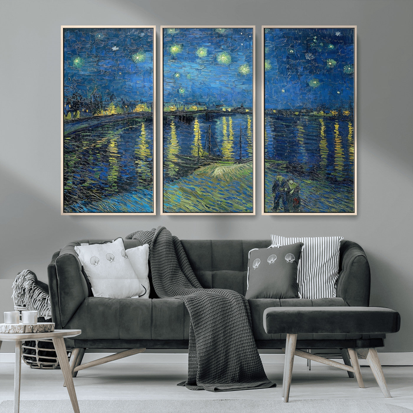 94605-MGV-FC-48X32-3P_Natural-Starry Night Over the Rhone Wall Art – Vincent van Gogh Canvas Print, Famous Impressionist Painting for Living Room, Office