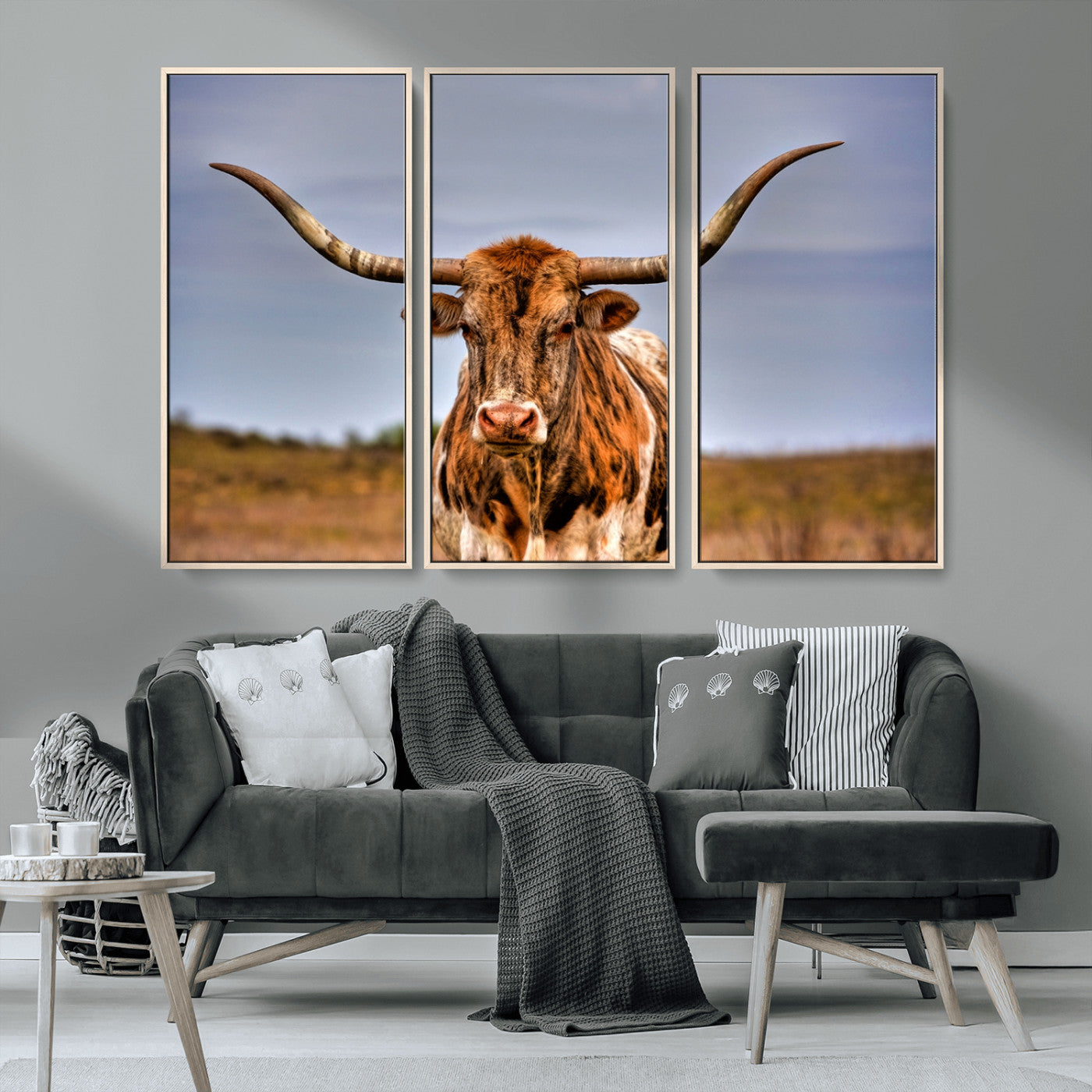 18594-MGV-CV-36X24-Texas Longhorn Bull Wall Art – Rustic Western Cattle Canvas Print, Country Farmhouse Decor for Living Room, Office or Cabin