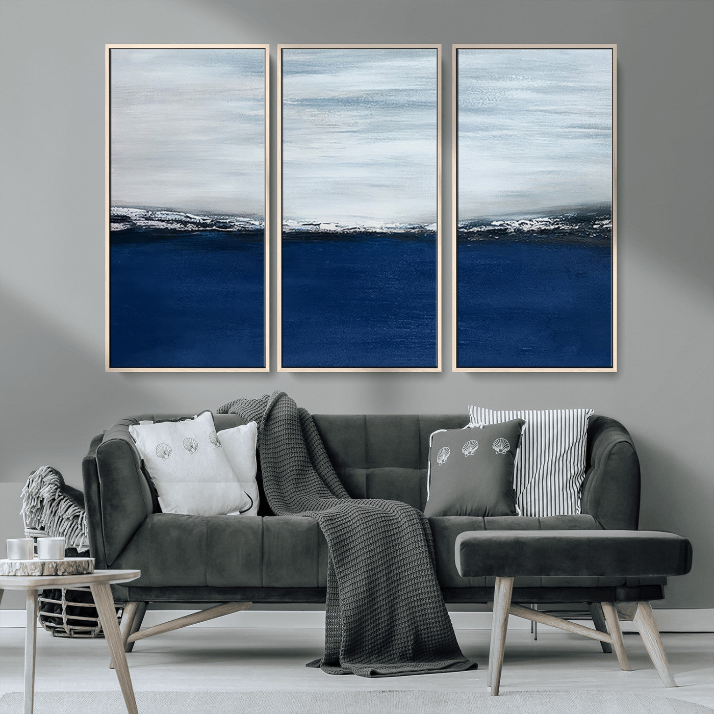 62197-MGV-CV-36X24-Abstract Ocean Wall Art – Minimalist Blue and White Canvas Print, Modern Coastal Seascape Painting for Bedroom, Living Room or