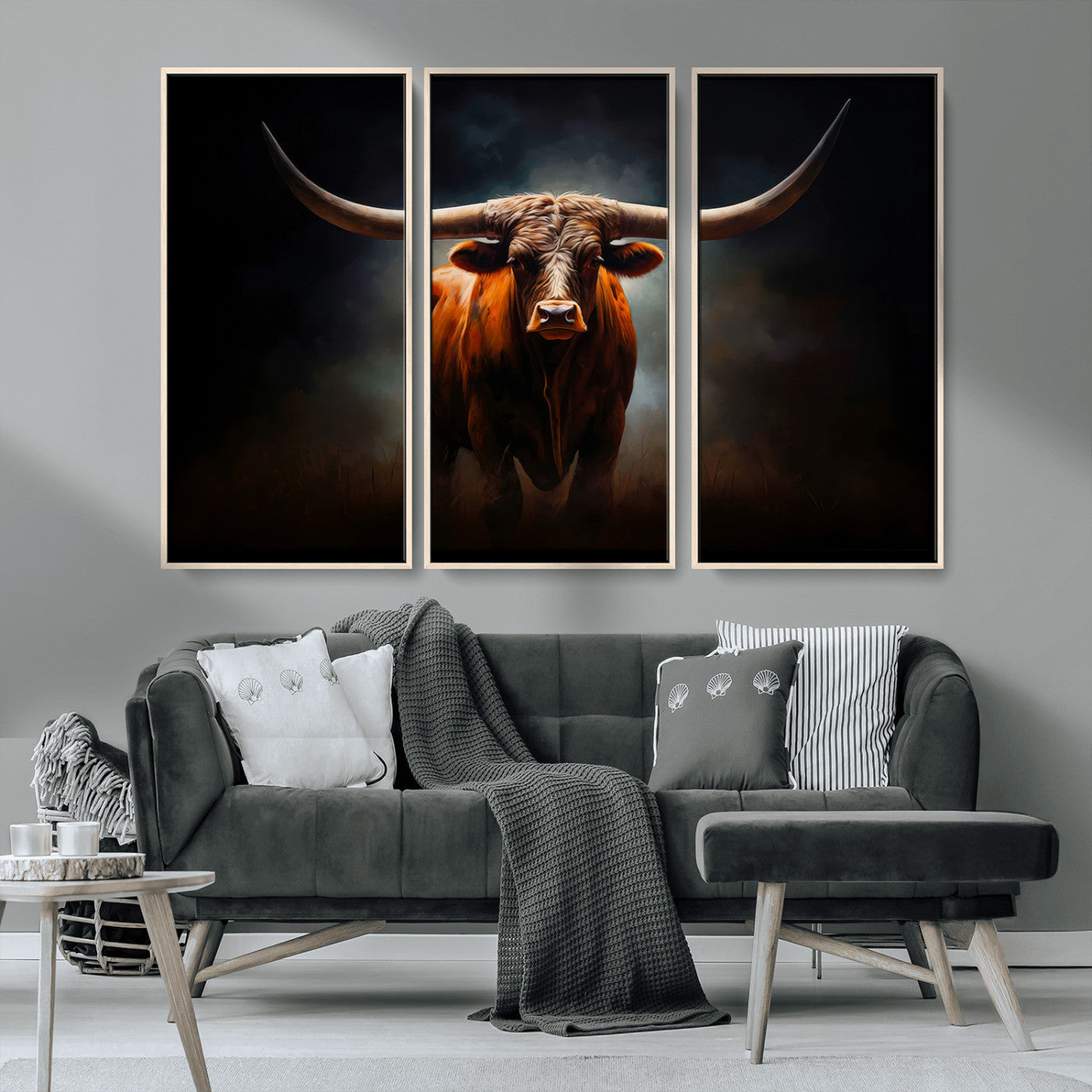 48896-MGV-CV-36X24-Texas Longhorn Wall Art – Rustic Western Bull Canvas Print and Farmhouse Cattle Painting for Living Room, Ranch, or Office Decor .