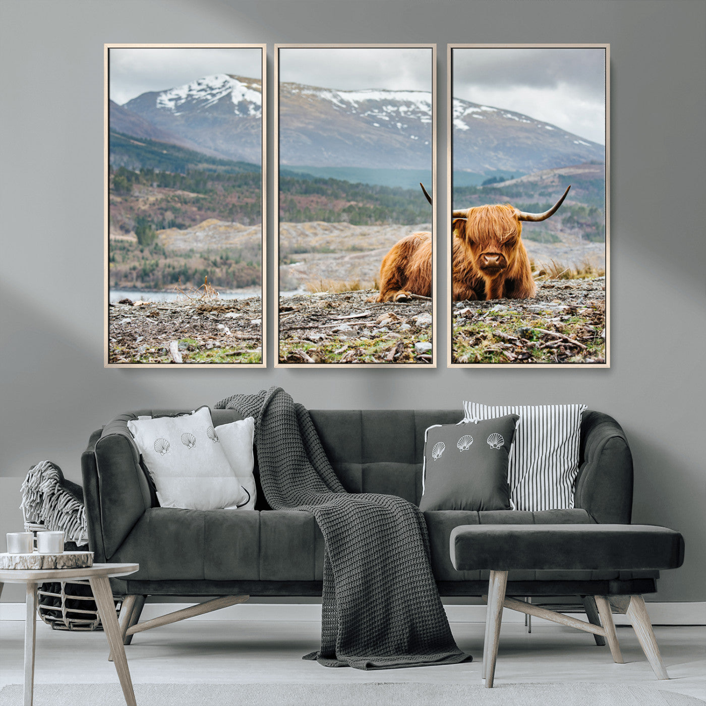 80252-MGV-CV-36X24-Scottish Cow Wall Art Canvas Print, Framed Highland Cow Art Picture Print, Highland Cattle Perfect Rustic Farmhouse Decor Artwork