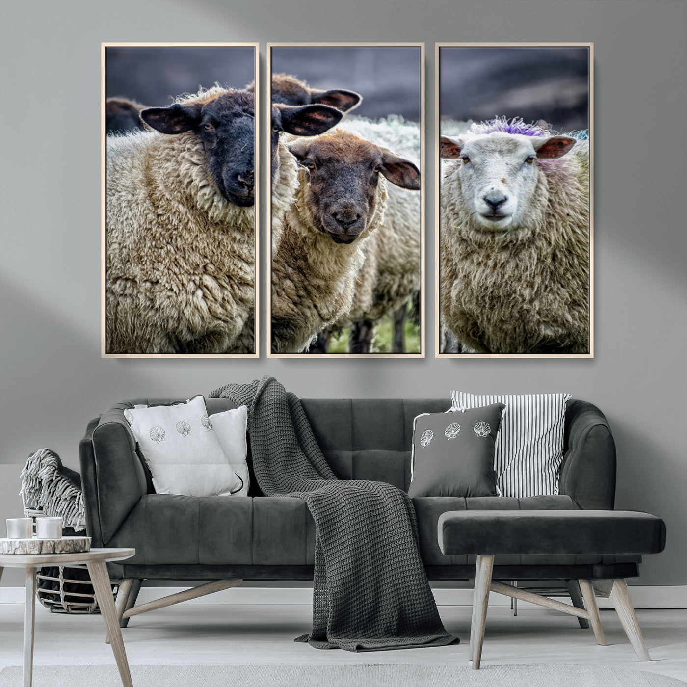 18418-MGV-CV-36X24-Sheep Wall Art Canvas Print, Framed Farmhouse Sheep Art Picture Print, Sheep Herd Perfect Rustic Farmhouse Decor Artwork
