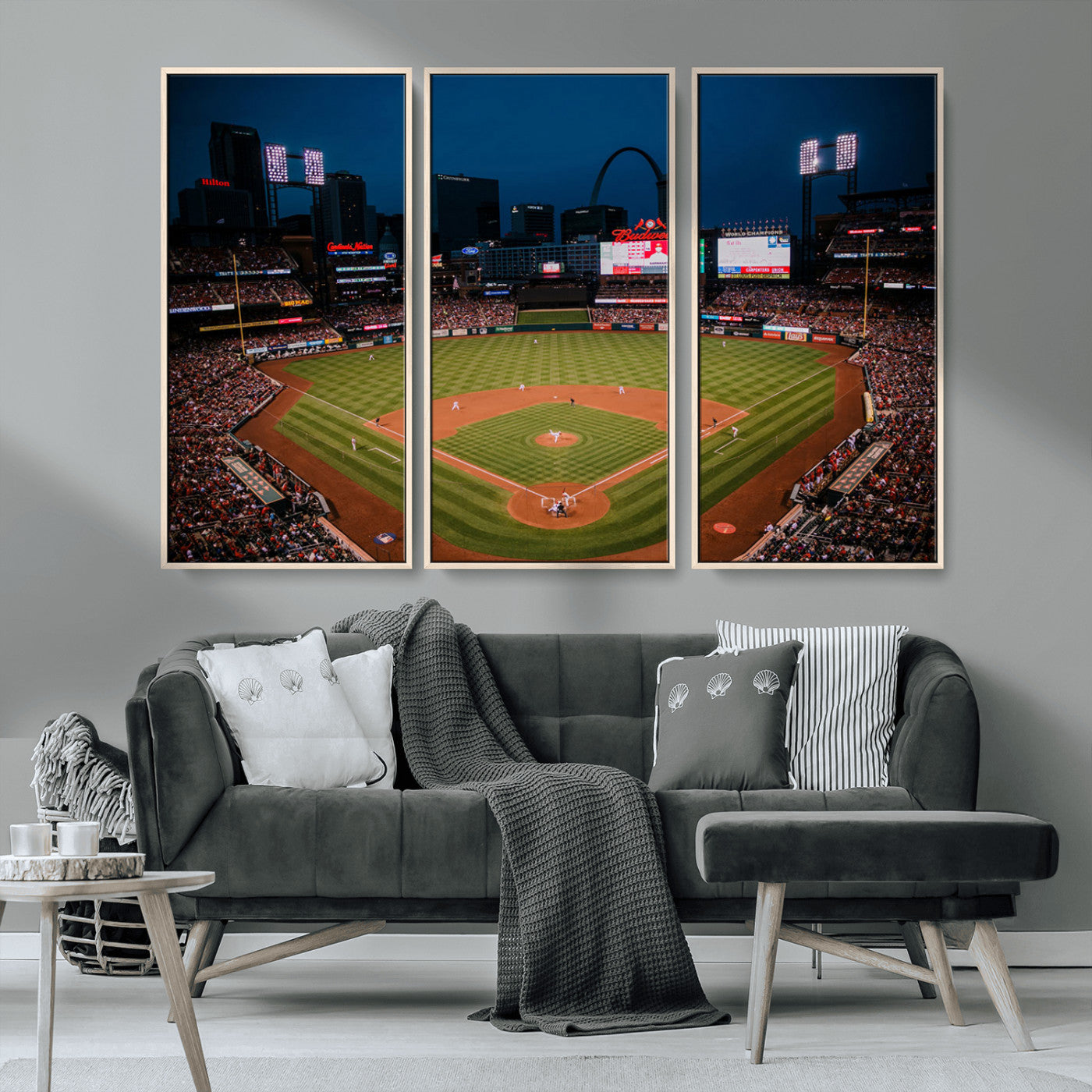 38612-MGV-CV-36X24-Busch Stadium Wall Art Canvas Print, Framed Missouri Stadium Art Picture Print, Busch Stadium Field Perfect Sports Room Decor