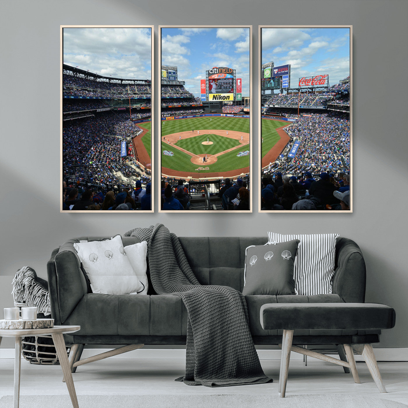 22910-MGV-CV-36X24-City Field Stadium Wall Art Canvas Print, Framed New York Stadium Art Picture Print, City Field Perfect Sport Room Decor Artwork