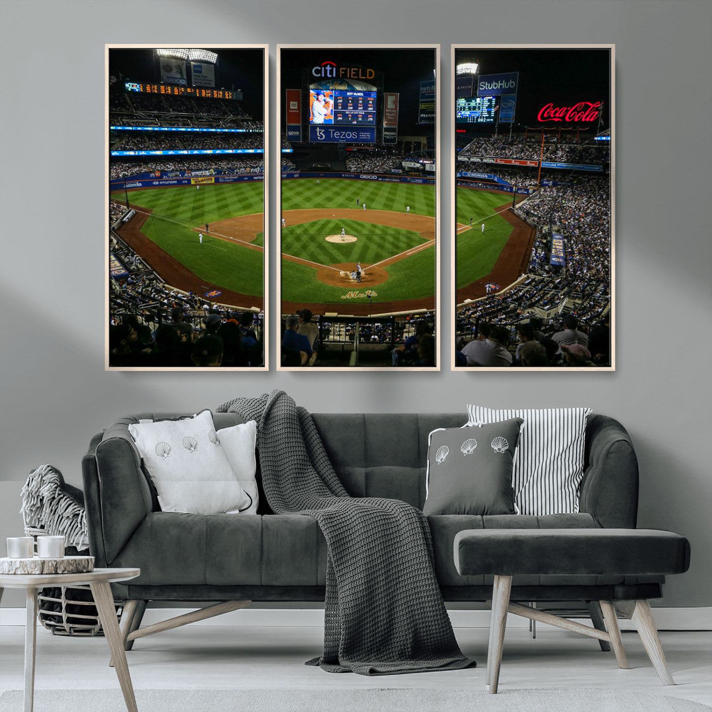 83979-MGV-FC-48X32-3P_Natural-RingCentral Coliseum Wall Art Canvas Print, Framed Oakland A's Stadium Art Picture Print, RingCentral Coliseum Field Perfect Sport