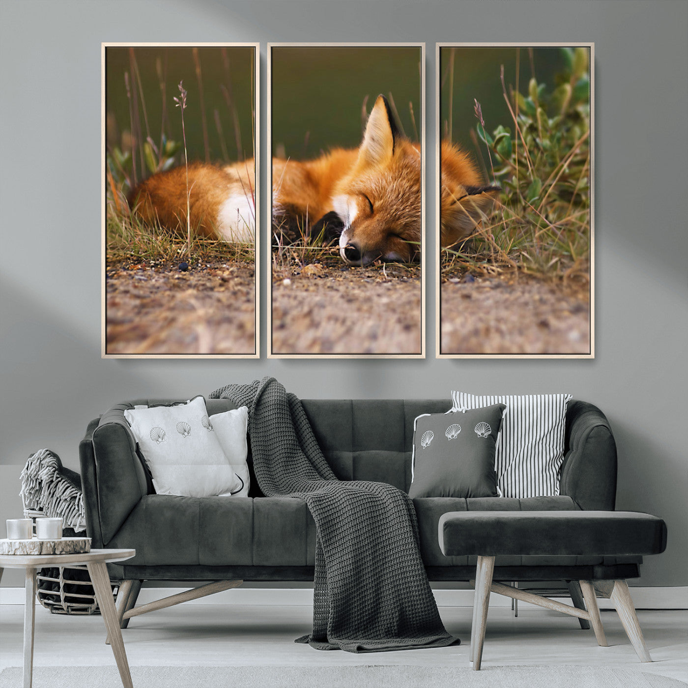25085-MGV-CV-36X24-Sleeping Fox Wall Art Canvas Print, Framed Rustic Fox Art Picture Print, Wildlife Animal Perfect Rustic Farmhouse Decor Artwork
