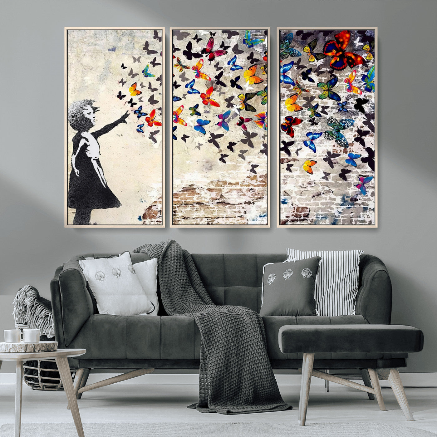 97895-MGV-CV-36X24-Girl with Butterflies Wall Art – Colorful Street Art Style Canvas Print, Modern Graffiti-Inspired Butterfly Artwork for Living