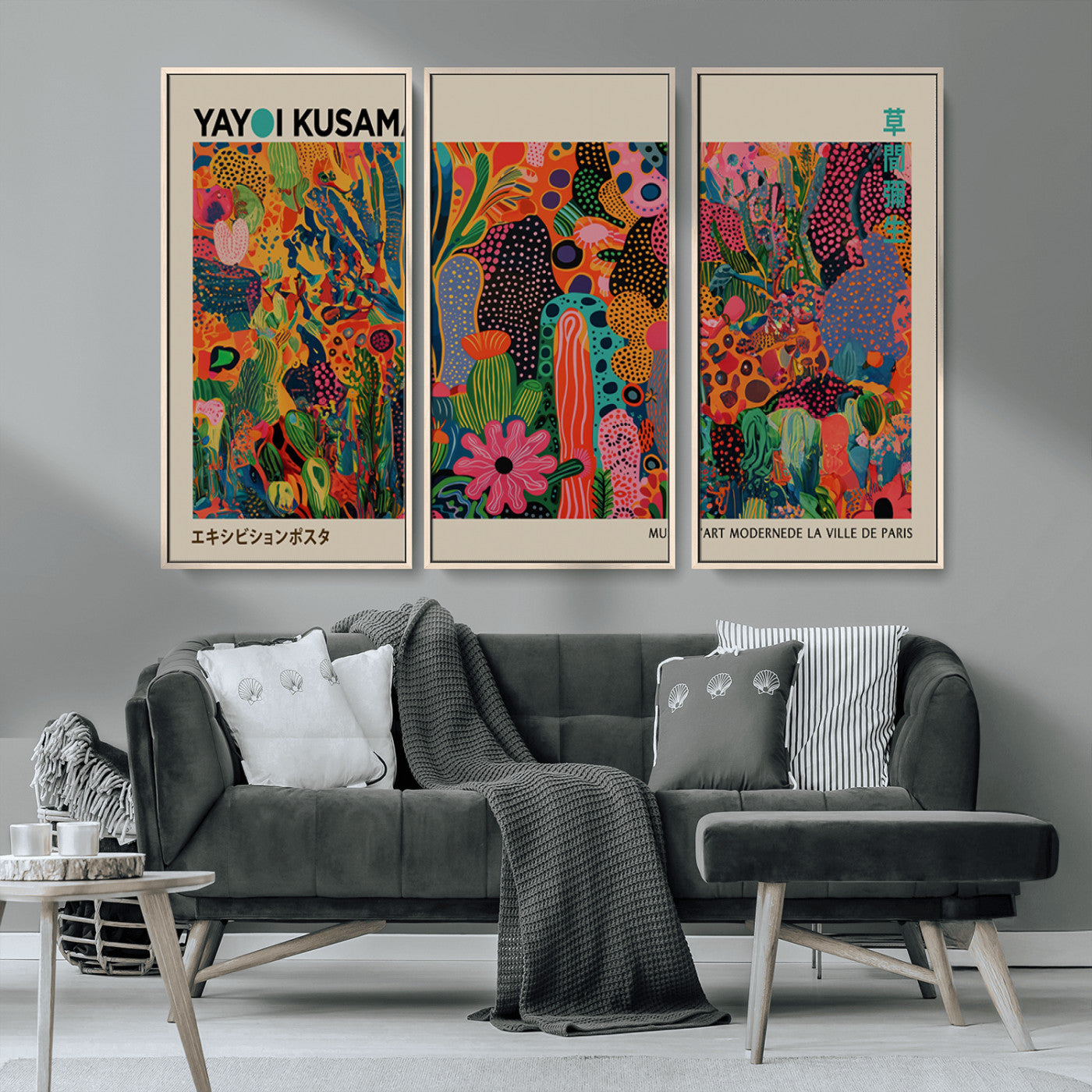 40791-MGV-CV-36X24-Kusama Inspired Wall Art – Vibrant Abstract Floral Jungle Canvas Print, Bold Pop Art Botanical Decor for Living Room, Bedroom, or