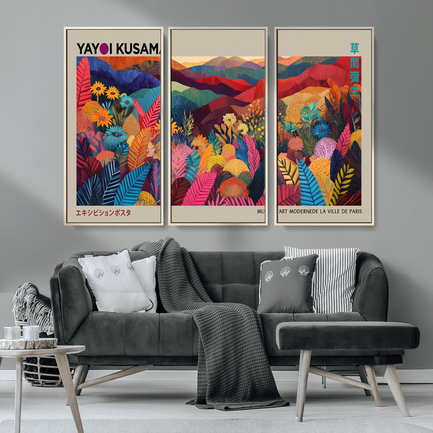 70959-MGV-CV-36X24-Yayoi Kusama Inspired Wall Art – Bold Floral Landscape Canvas Print, Vibrant Modern Abstract Poster for Living Room, Bedroom, or