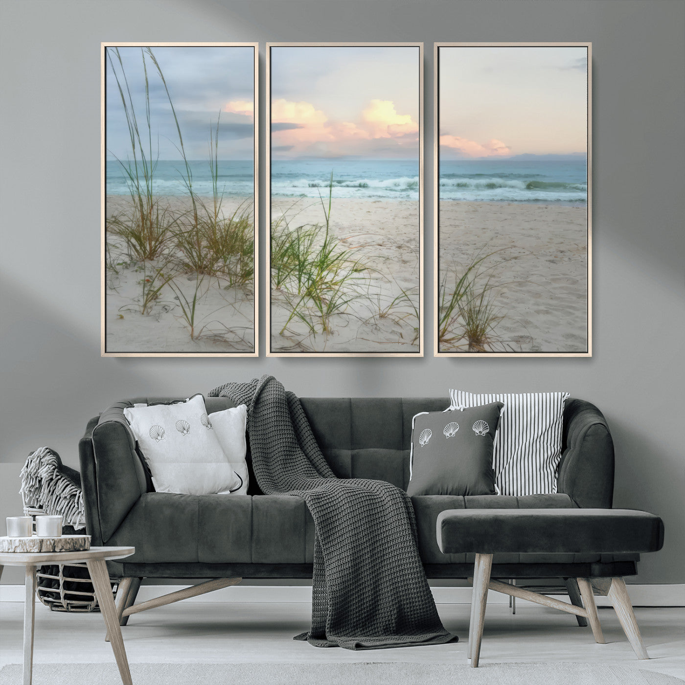 Test1001-MGV-CV-36X24-Coastal Beach Wall Art – Panoramic Ocean Waves and Sandy Dunes Canvas Print, Serene Seascape with Sea Oats for Relaxing Home or