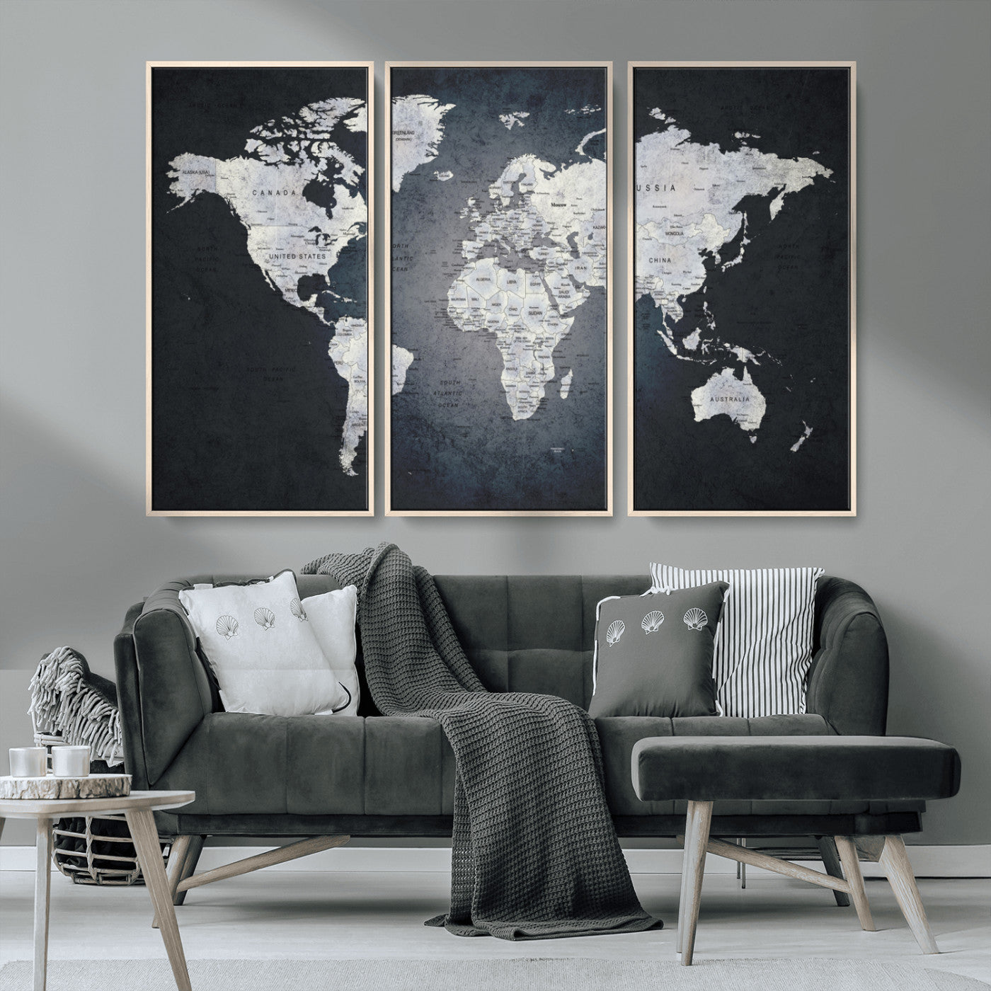 19124-MGV-CV-36X24-Modern World Map Wall Art – Black and White Canvas Print, Minimalist Global Map Decor for Office, Study, Bedroom or Living Room