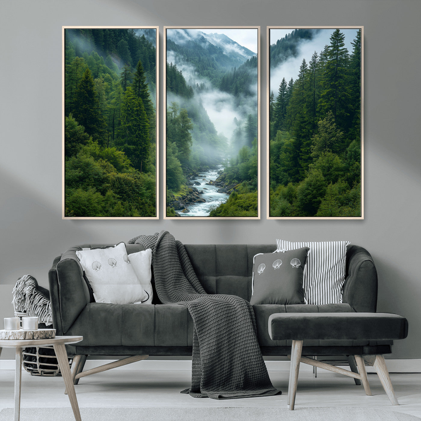 69453-MGV-CV-36X24-Mountain Forest Wall Art – Misty River and Evergreen Landscape Canvas Print, Nature Photography Poster for Living Room, Bedroom,