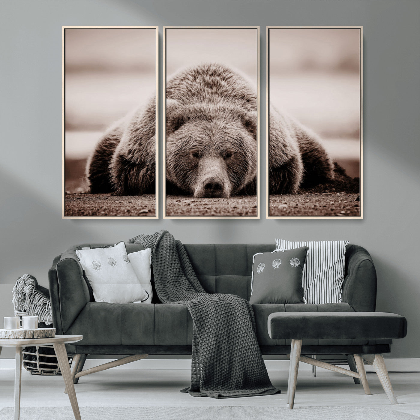20611-MGV-CV-36X24-Grizzly Bear Wall Art – Majestic Wildlife Sepia Canvas Print, Rustic Nature Animal Artwork for Cabin, Lodge, Living Room, Bedroom,