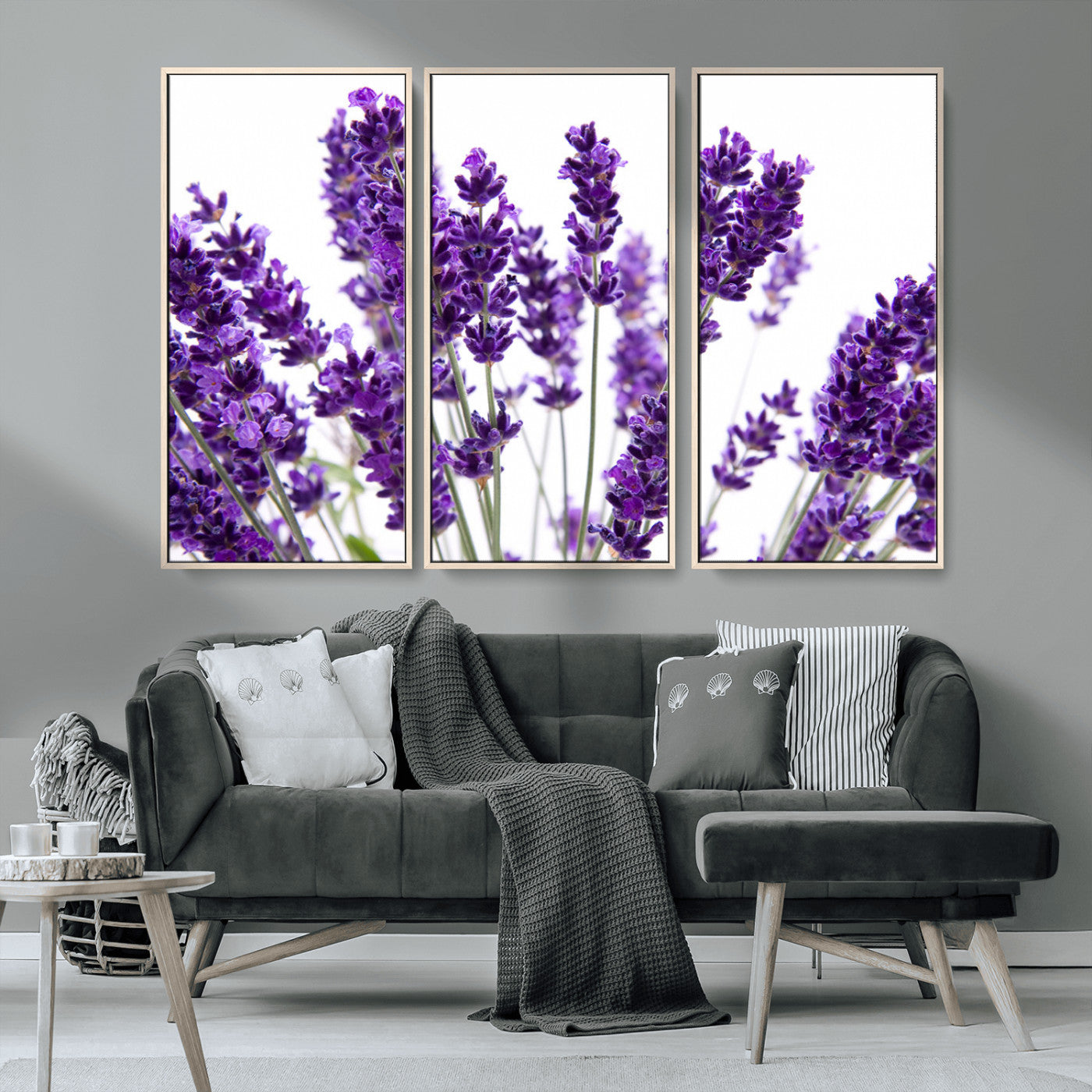 76859-MGV-FC-48X32-3P_Natural-Lavender Flower Wall Art – Botanical Canvas Print Featuring Purple Floral Bouquet, Nature Inspired Artwork for Living Room,
