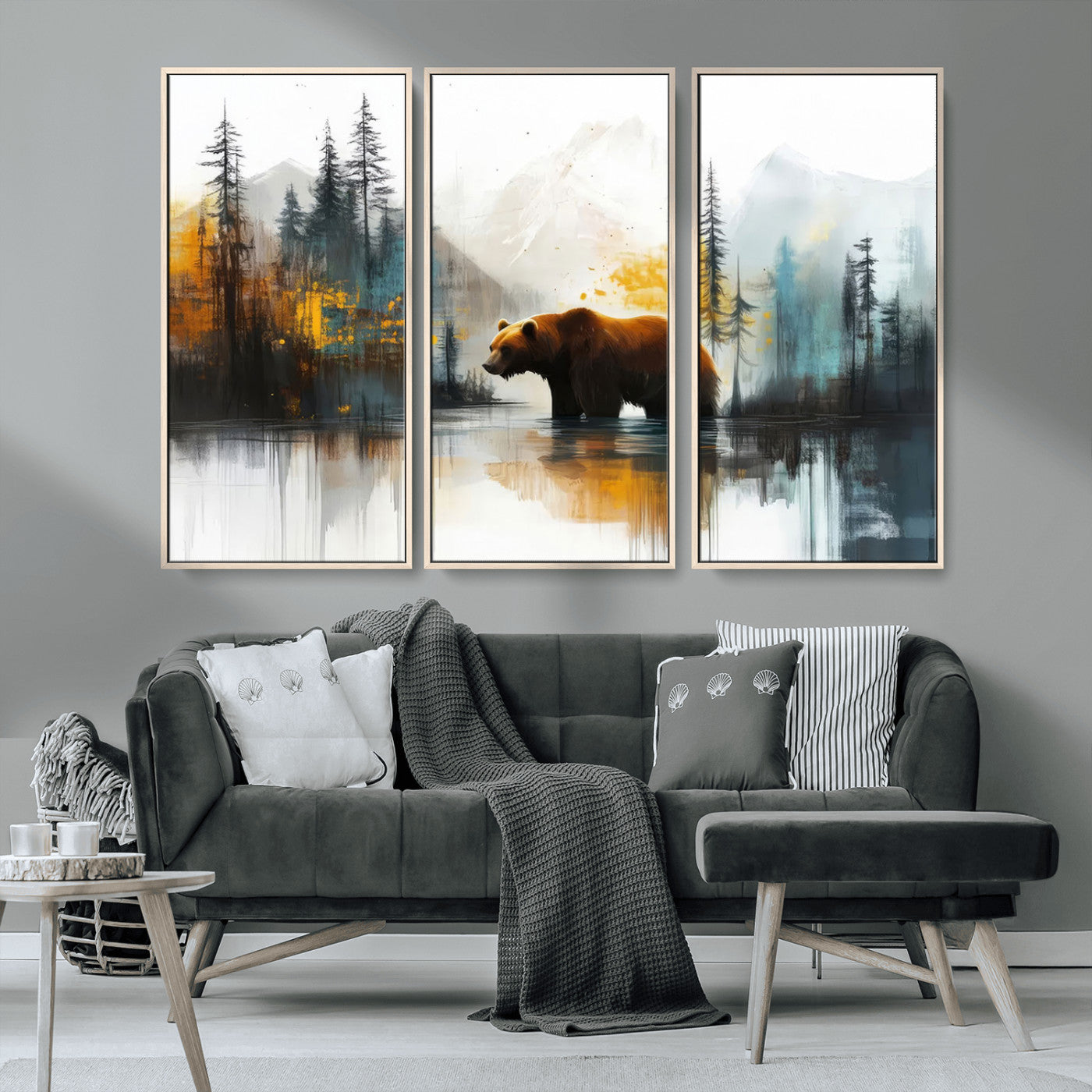 50308-MGV-CV-36X24-Bear Wilderness Wall Art – Mountain Forest Canvas Print, Rustic Cabin Decor with Wildlife Landscape, Nature Artwork for Lodge,