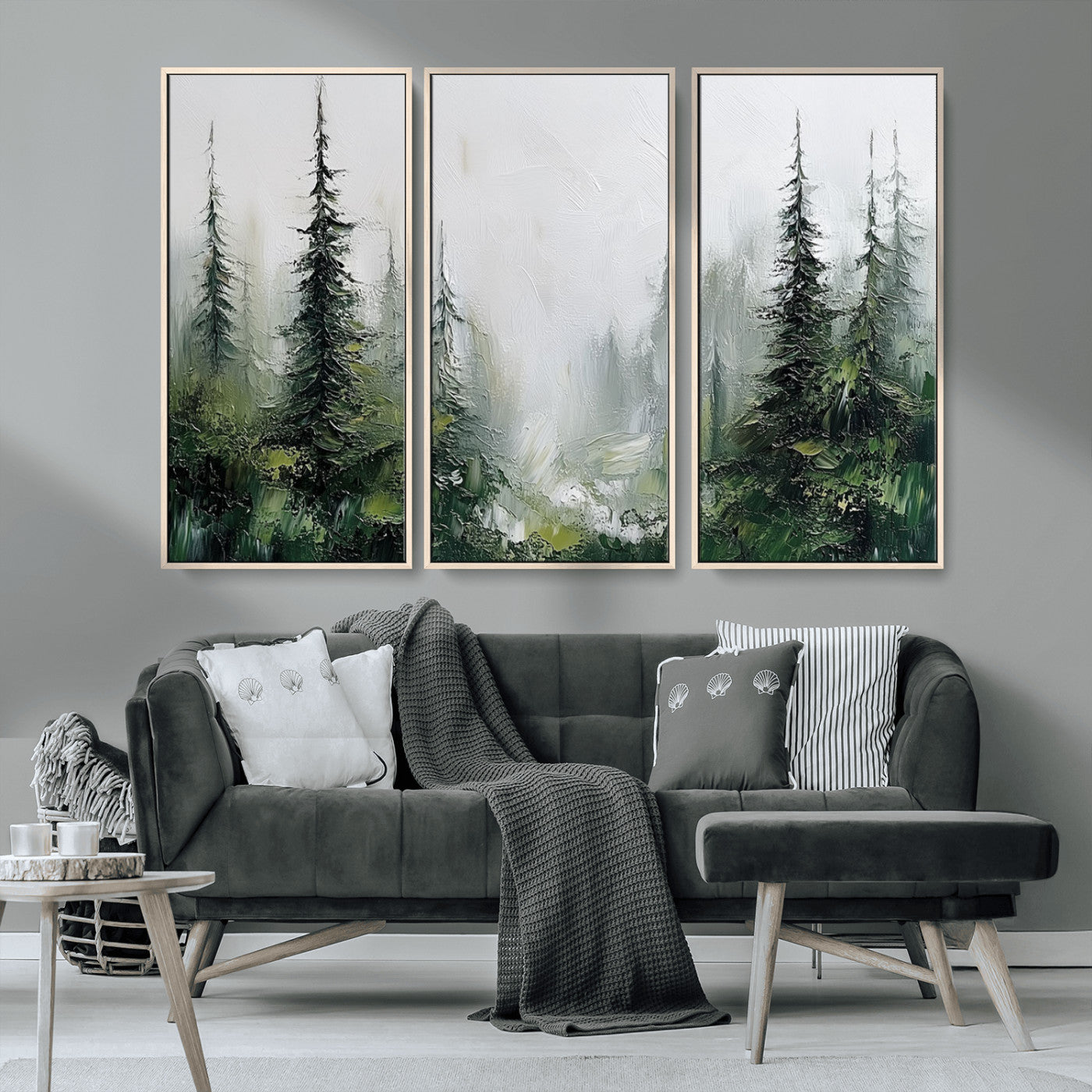76014-MGV-CV-36X24-Forest Wall Art – Textured Canvas Print Featuring Misty Evergreen Pines and Woodland Landscape, Rustic Nature Artwork for Living