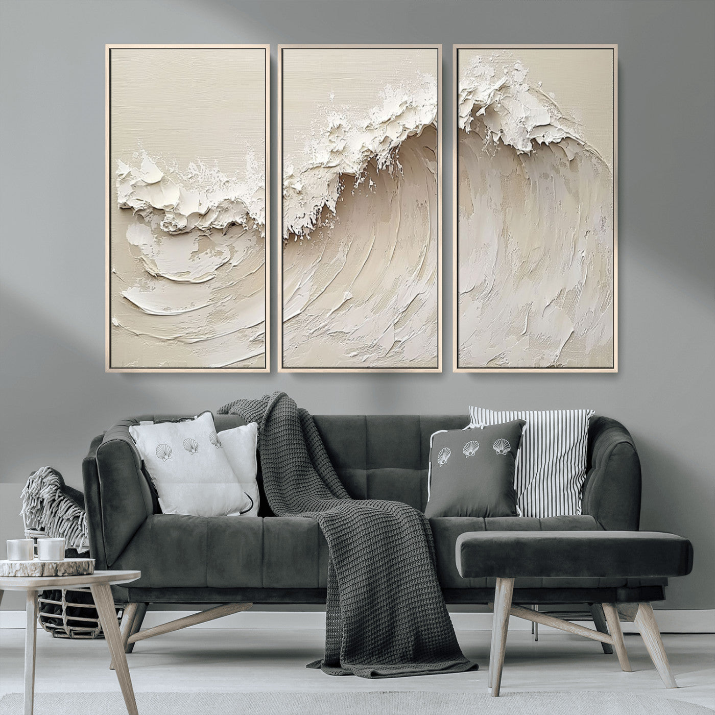 45175-MGV-CV-36X24-Textured Wave Wall Art Canvas Print, Framed Minimal Seascape Art Picture Print, Elegant Wave Perfect Modern Coastal Decor Artwork