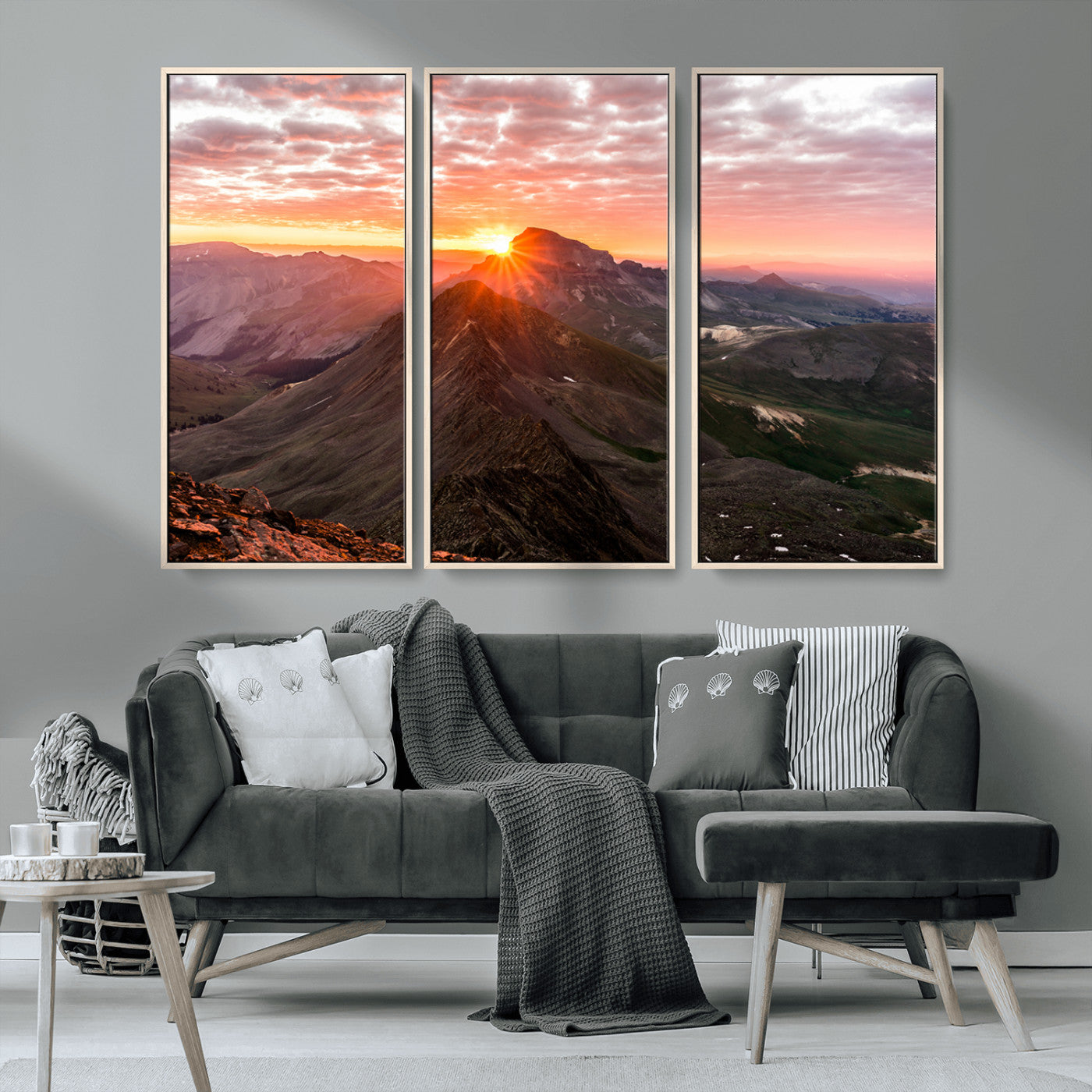 50957419-MGV-CV-36X24-Mountain Sunrise Wall Art Canvas Print, Framed Alpine Ridge Art Picture Print, Mountain Range Perfect Vibrant Rustic Decor Artwork
