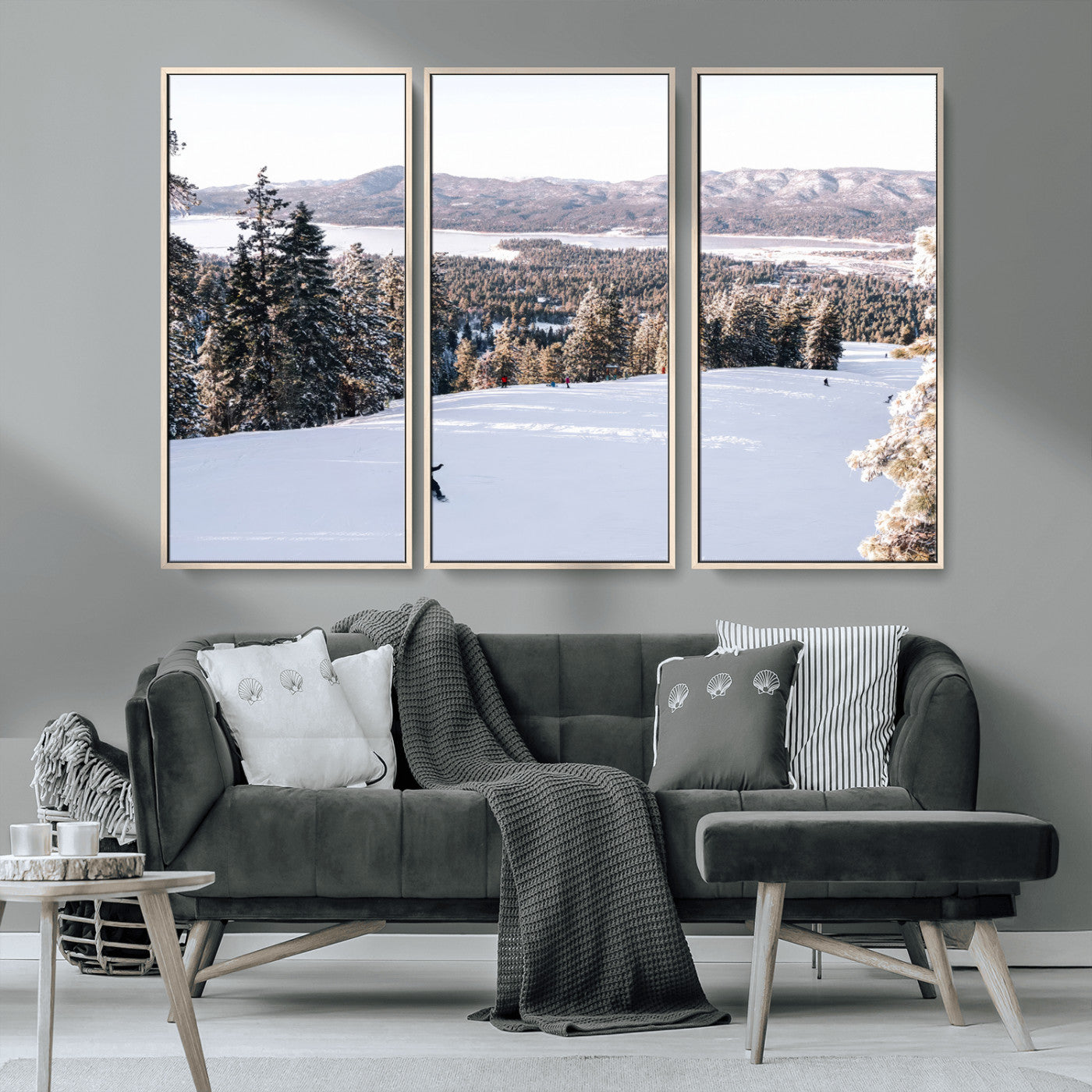 79857868-MGV-CV-36X24-Snowy Mountain Wall Art Canvas Print, Framed Ski Slope Art Picture Print, Winter Forest Perfect Modern Rustic Decor Artwork