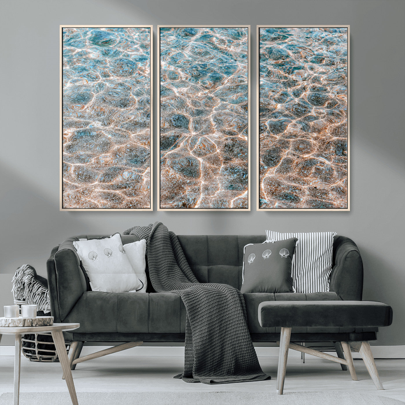 26580287-MGV-CV-36X24-Clear Water Wall Art Canvas Print, Framed Sunlit Ripples Art Picture Print, Ocean Texture Perfect Modern Coastal Decor Artwork