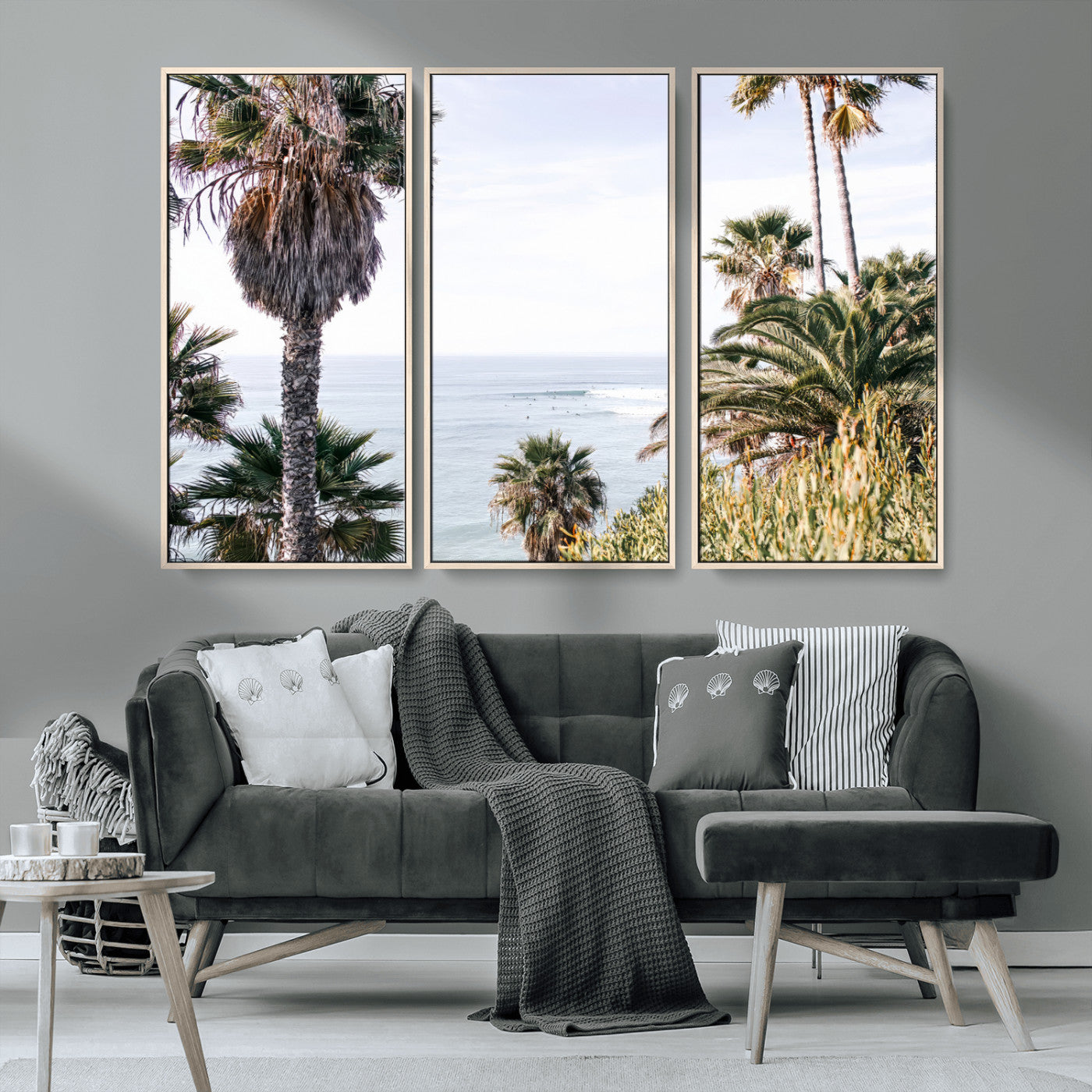 51404565-MGV-CV-36X24-Palm Trees Wall Art Canvas Print, Framed Ocean Breeze Art Picture Print, Coastal View Perfect Tropical Coastal Decor Artwork