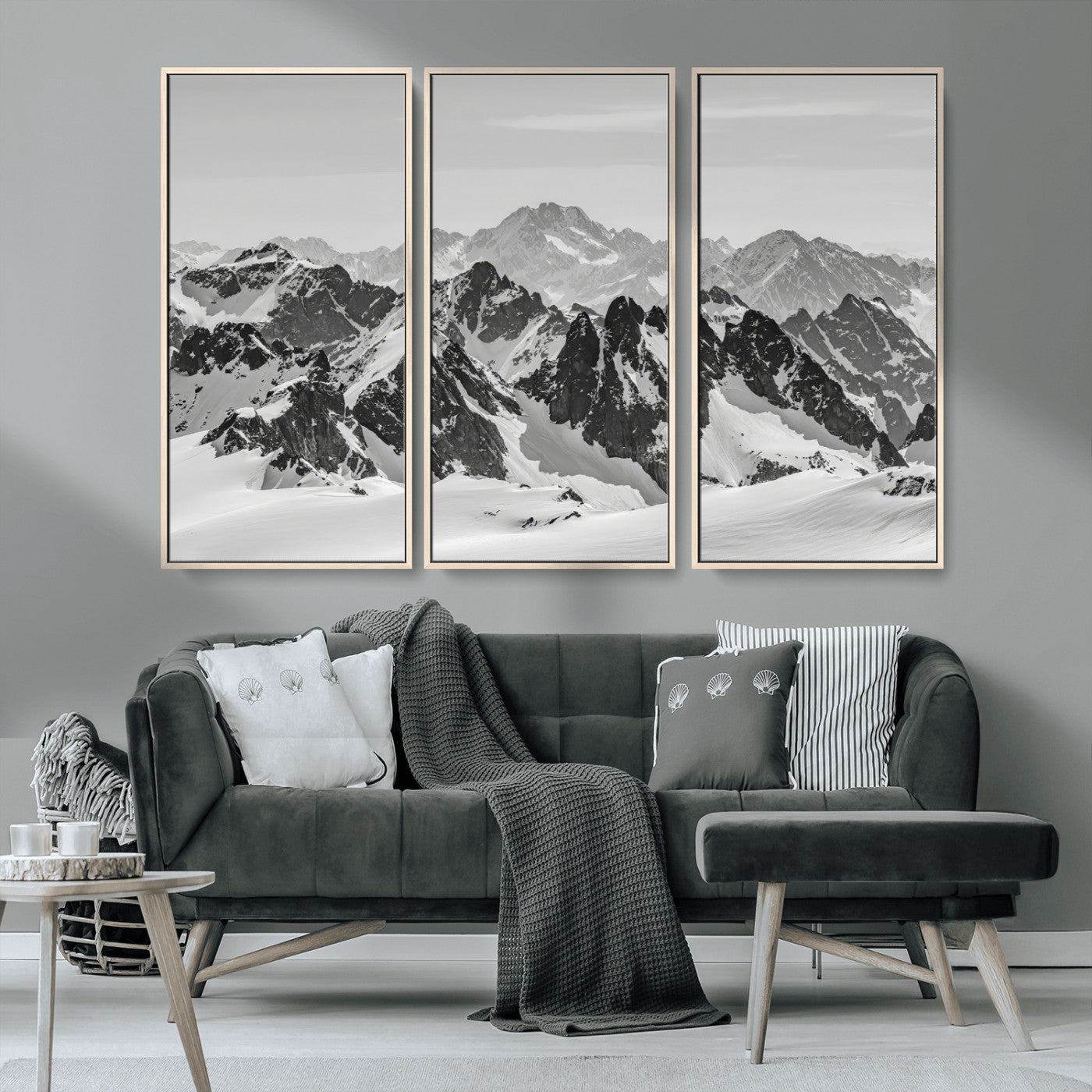32399691-MGV-CV-36X24-Snowy Mountain Wall Art Canvas Print, Framed Mountain Peaks Art Picture Print, Alpine Mountains Perfect Minimalist Alpine Decor