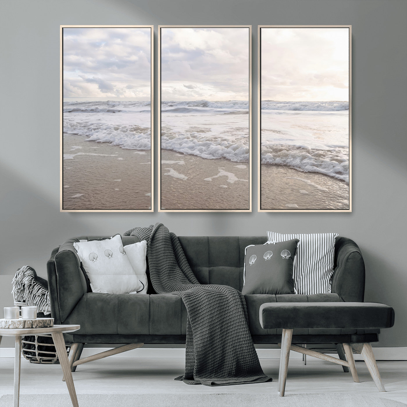 70596264-MGV-CV-36X24-Ocean Waves Wall Art Canvas Print, Framed Coastal Shoreline Art Picture Print, Sea Foam Perfect Coastal Minimalist Decor Artwork
