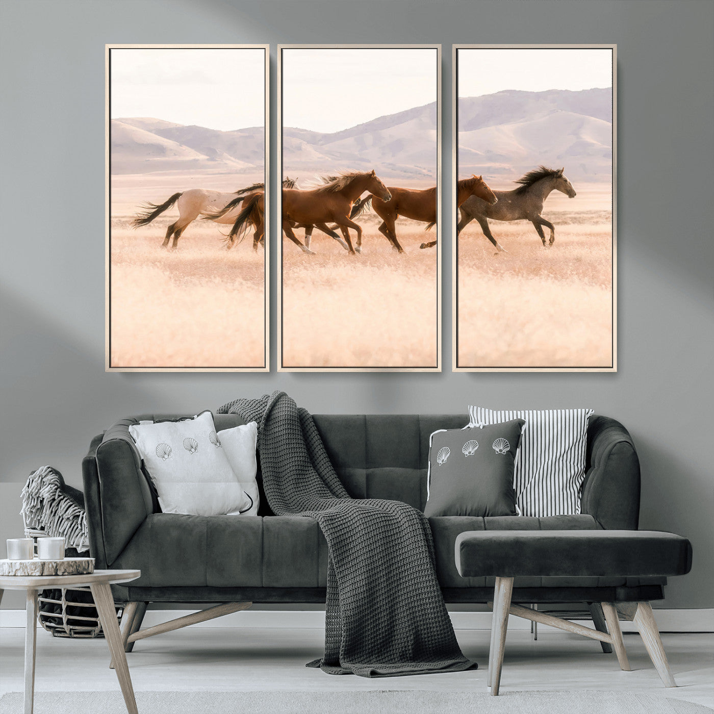 83644685-MGV-CV-36X24-Wild Horse Art Wall Art Canvas Print, Framed Rustic Western Art Picture Print, Desert Horse Scene Perfect Rustic Western Decor
