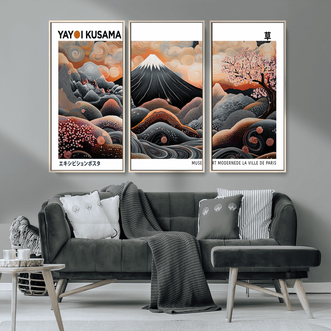 63125329-MGV-CV-36X24-Japanese Mt Fuji Wall Art – Surreal Ukiyo e Style Cherry Blossom Poster, Swirling Cloud Landscape Print, Modern Oriental Asian