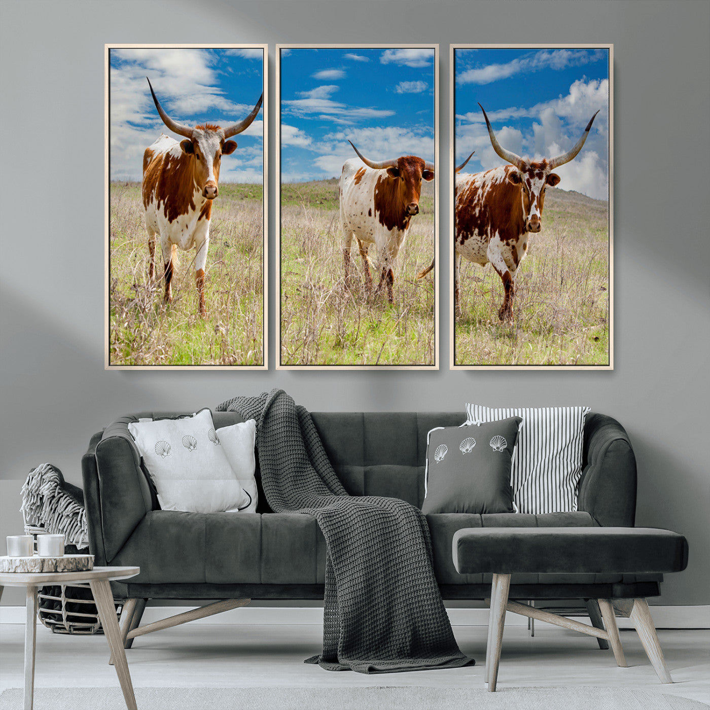 58099948-MGV-CV-36X24-Texas Longhorn Wall Art Canvas Print, Framed Western Decor Art Picture Print, Rustic Farmhouse Perfect Western Farmhouse Decor