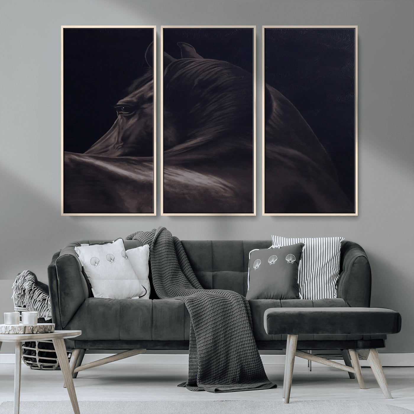 67026880-MGV-CV-36X24-Black Horse Portrait Wall Art Canvas Print, Framed Moody Horse Decor Art Picture Print, Equestrian Wall Style Perfect Masculine